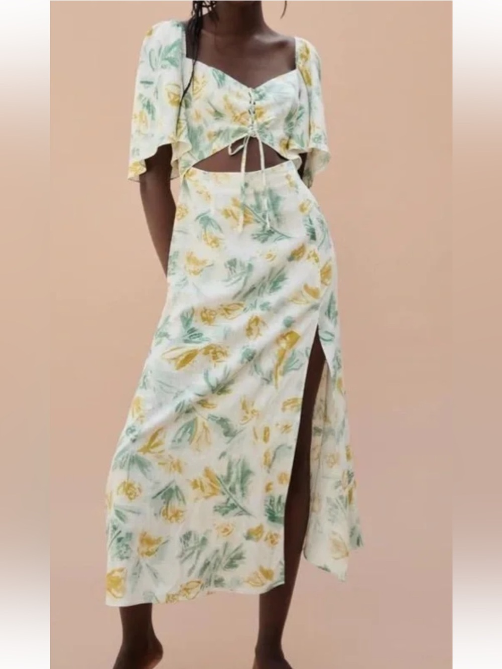 Zara Yellow & Green Floral Maxi Dress